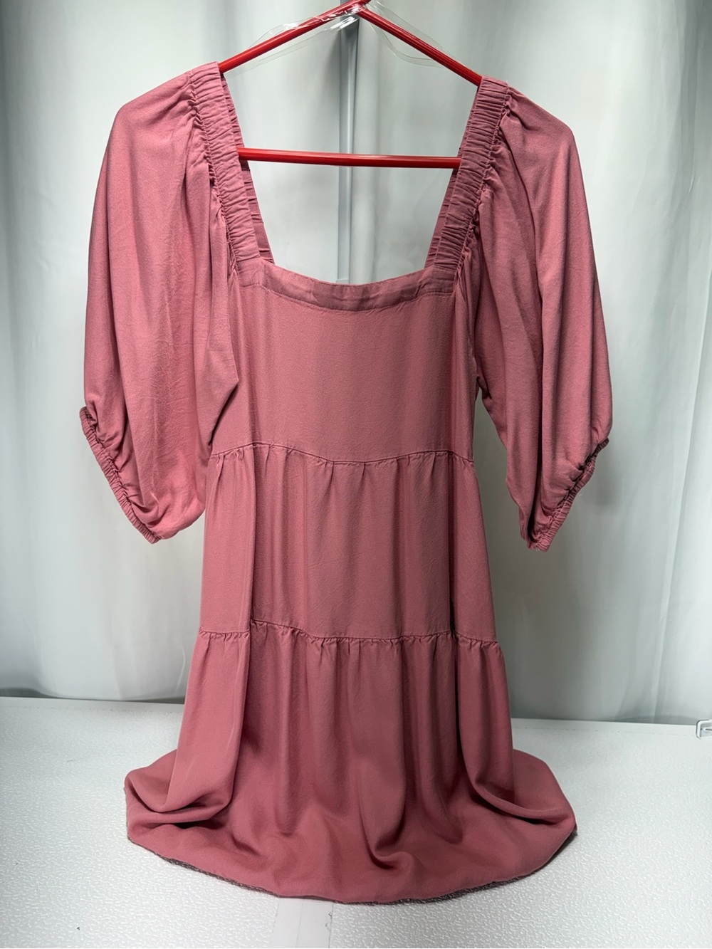 Square-Neck Tiered Mini Dress in Mauve Pink 4554